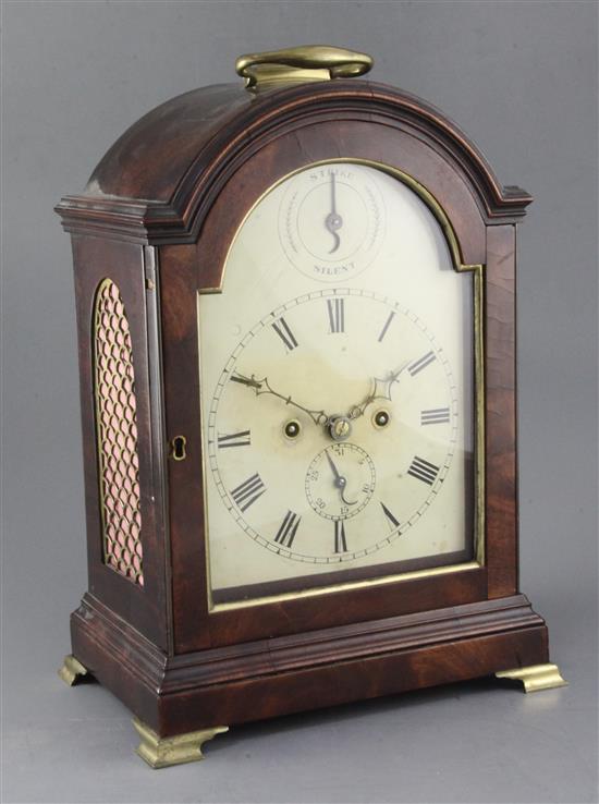 A late 18th century mahogany table clock, height 16.5in.